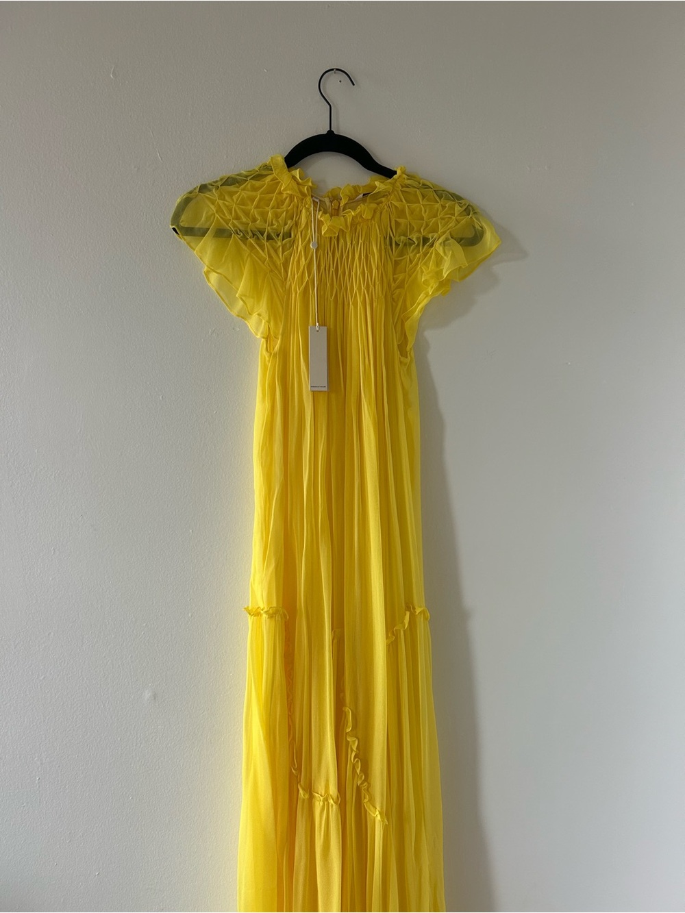 Rebecca Taylor Bright Yellow Silk Smocked Chiffon Floorlength Dress